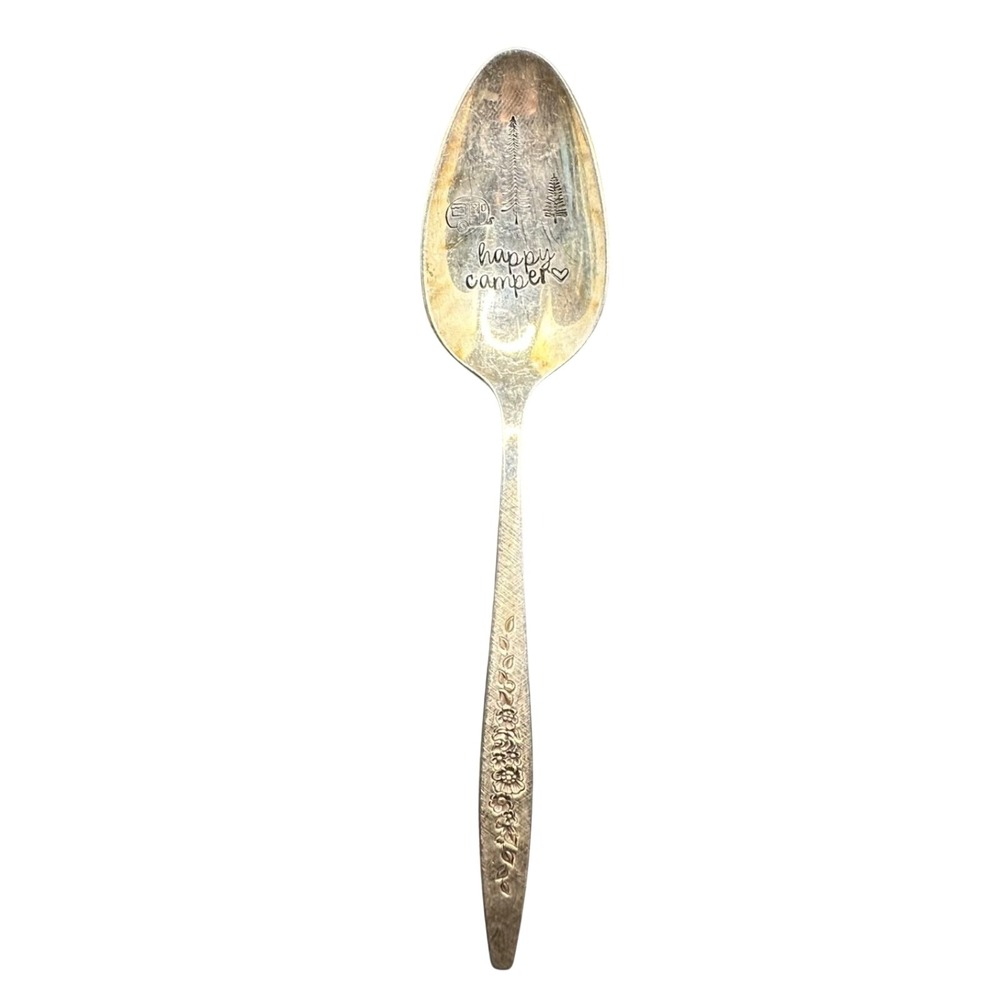 International Deep Silver Inlaid Spoon‎ "Happy Camper" RV Tree Design